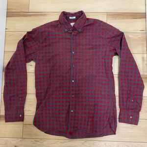 J. Crew - Men’s Red and Grey Checkered Shirt - Slim Fit Size Medium